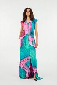 RC Long dress chemisier with multicolor marbled print VERDE/ROSA VWT194-JRR79