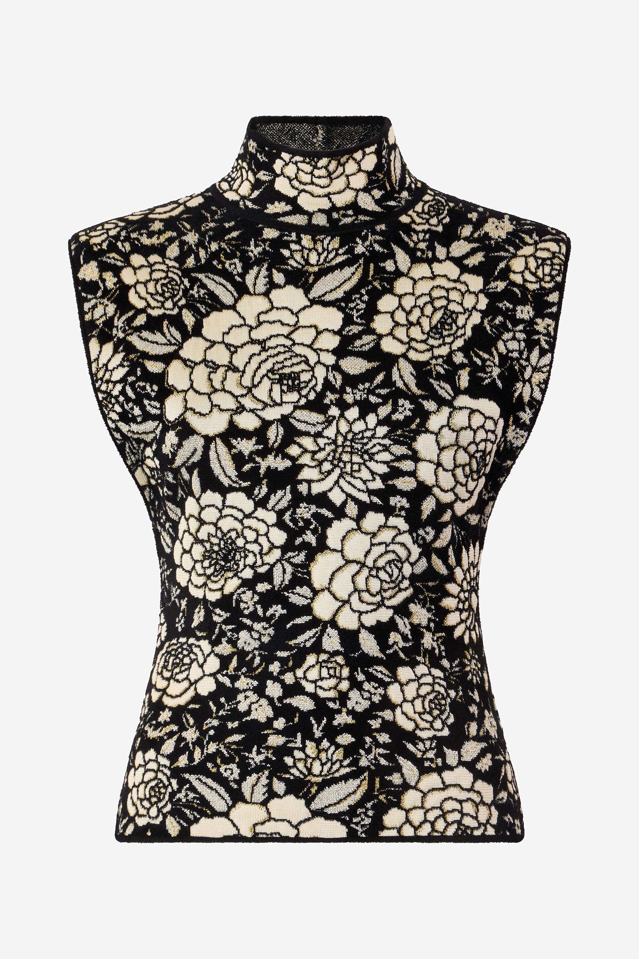 RC Knitted Top With Jacquard Floral Pattern Black/White VQM617-MI014