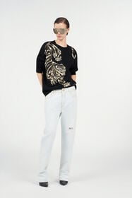 RC Wool Sweater with Tiger Motif BLACK WKM603-MQ014