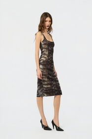 RC Vestido midi de jersey scuba con estampado Fur BLACK/BEIGE XWT140-NVT79