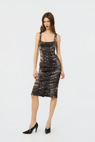 RC Midi Dress in Scuba Jersey with Fur Print BLACK/BEIGE XWT140-NVT79