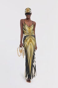 RC Ray Of Gold Print Silk Maxi Dress Gold TKT102-4QM33