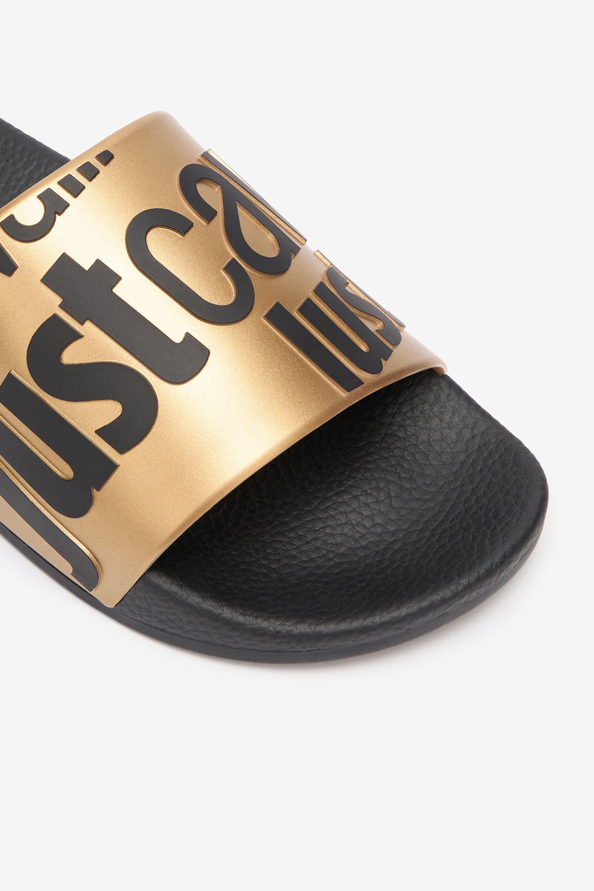 JC Slipper Mit Schriftzug Und Goldfarbenem Querriemen JC Slipper Mit Schriftzug Und Goldfarbenem Querriemen Schwarz/Gold UFS043-UF365