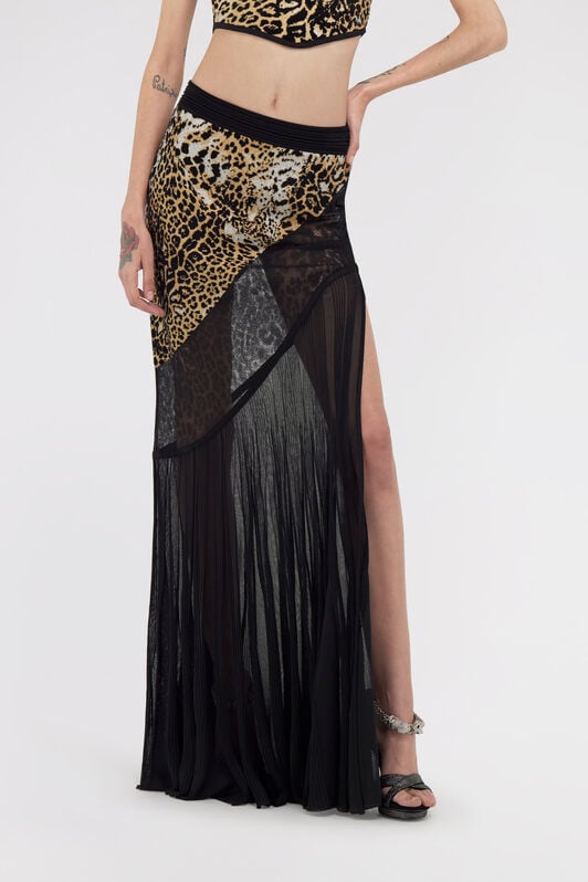 RC Semi-transparent skirt with Jaguar skin print RC Semi-transparent skirt with Jaguar skin print Light Brown/Black SKM351-MA007