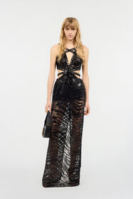 JC See-Through Dress With Sequined Zebra Pattern Black UFT182-UF248
