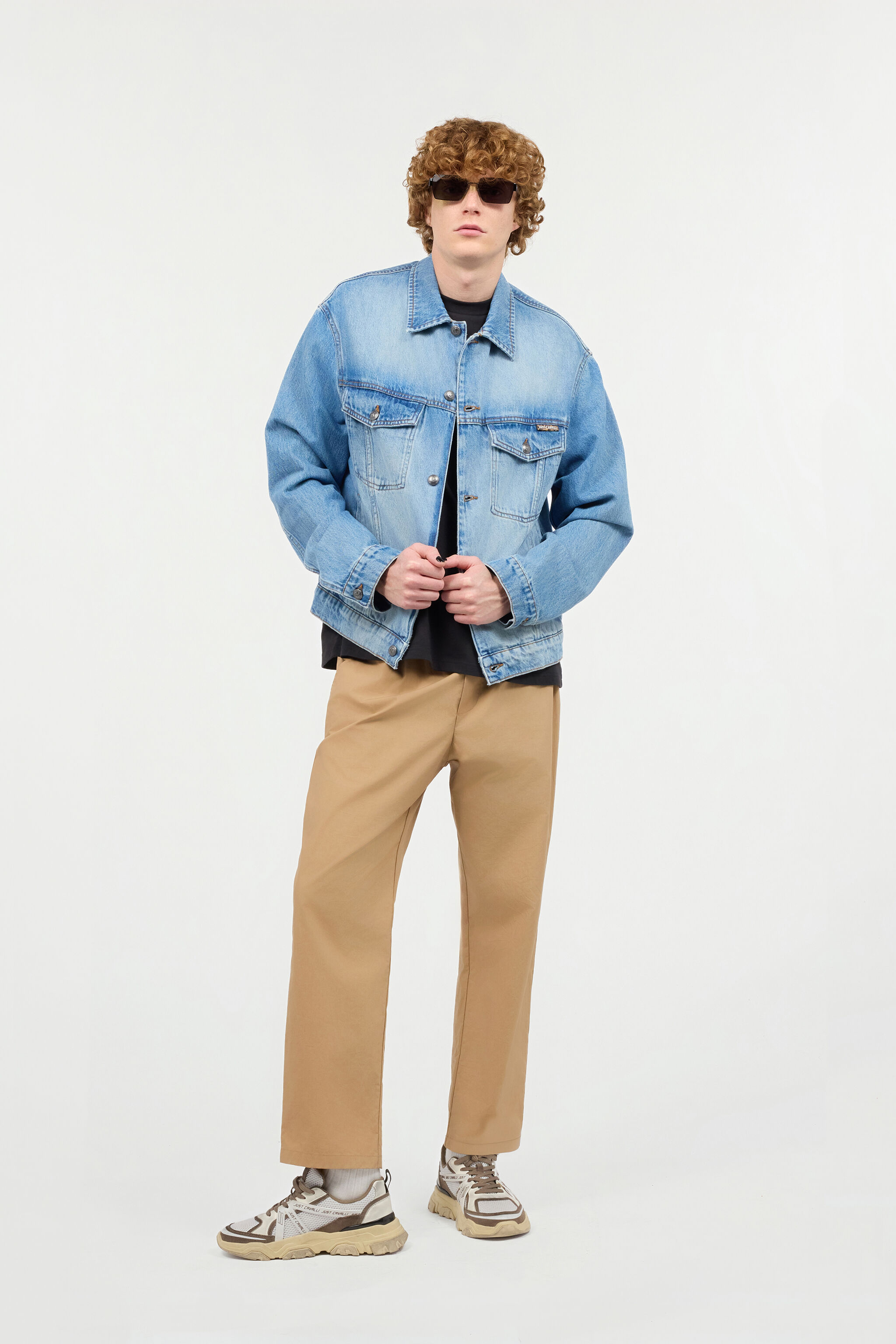 Denim Jacket With Lettering in Light blue for Men | Roberto Cavalli®