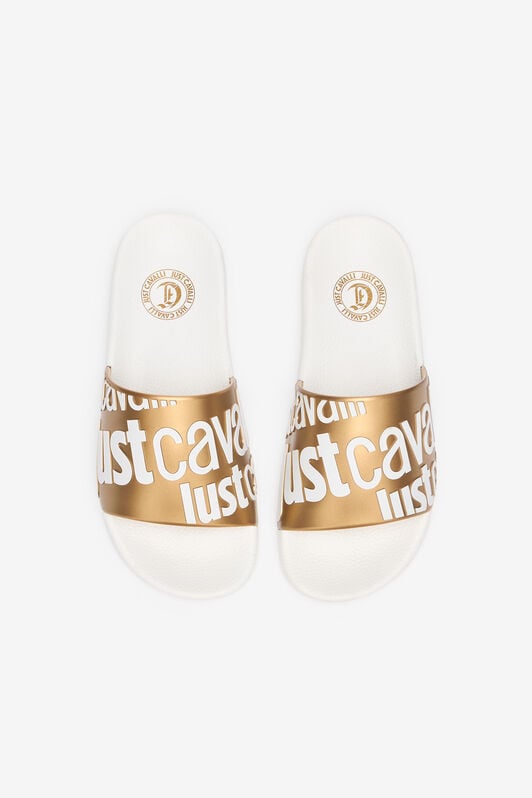 JC Slides Con Lettering E Fascia Dorata JC Slides Con Lettering E Fascia Dorata Bianco/Oro UFS043-UF365