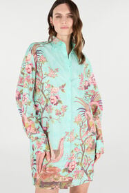 RC Shirt Dress With Oriental Bird Print Blue/Pink VKT160-RLP76