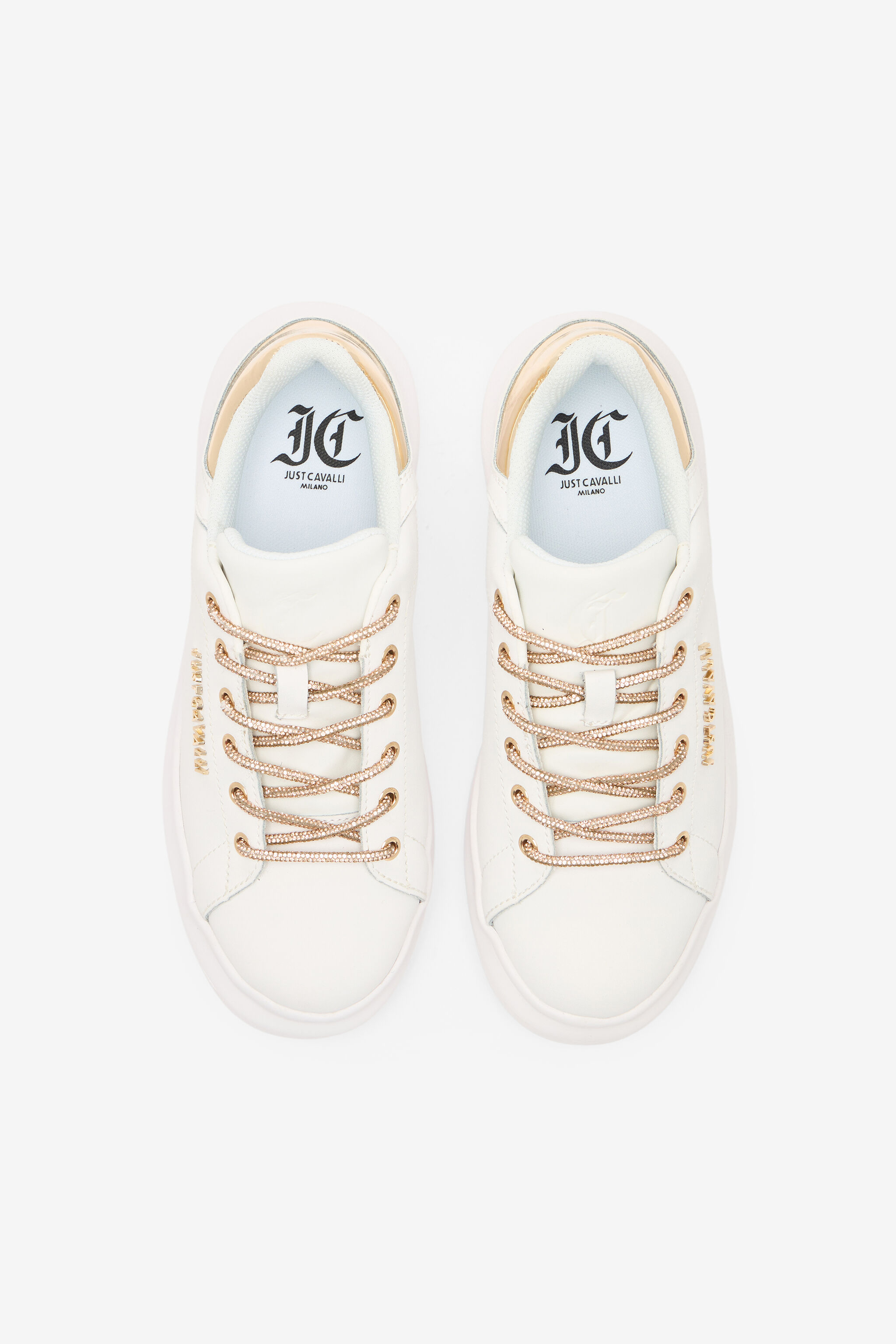 JC Lace-Up Sneakers With Rhinestones JC Lace-Up Sneakers With Rhinestones White/Gold UFS030-UF352