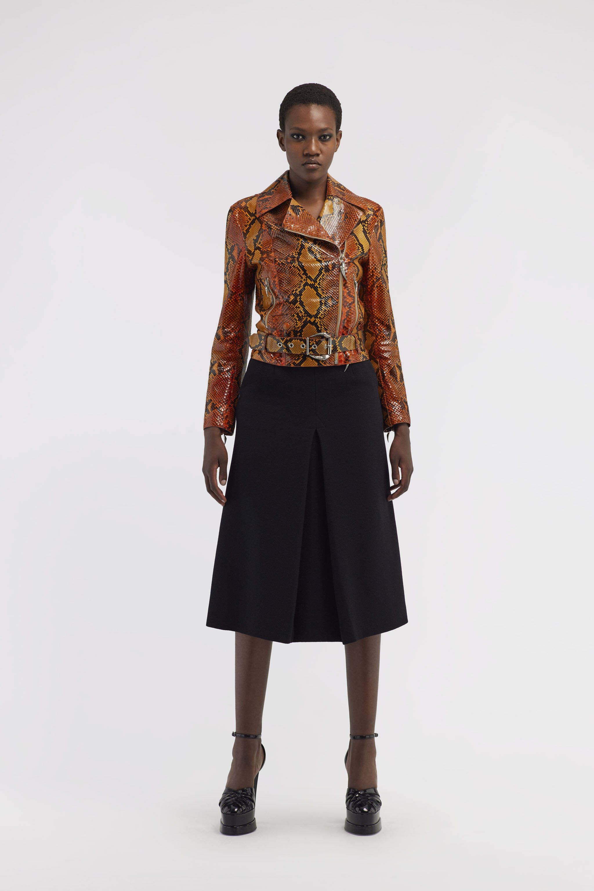 CLASS Roberto Cavalli レザー ジャケット レース ビジュー Snake leather jacket in Orange for Women | Roberto Cavalli®