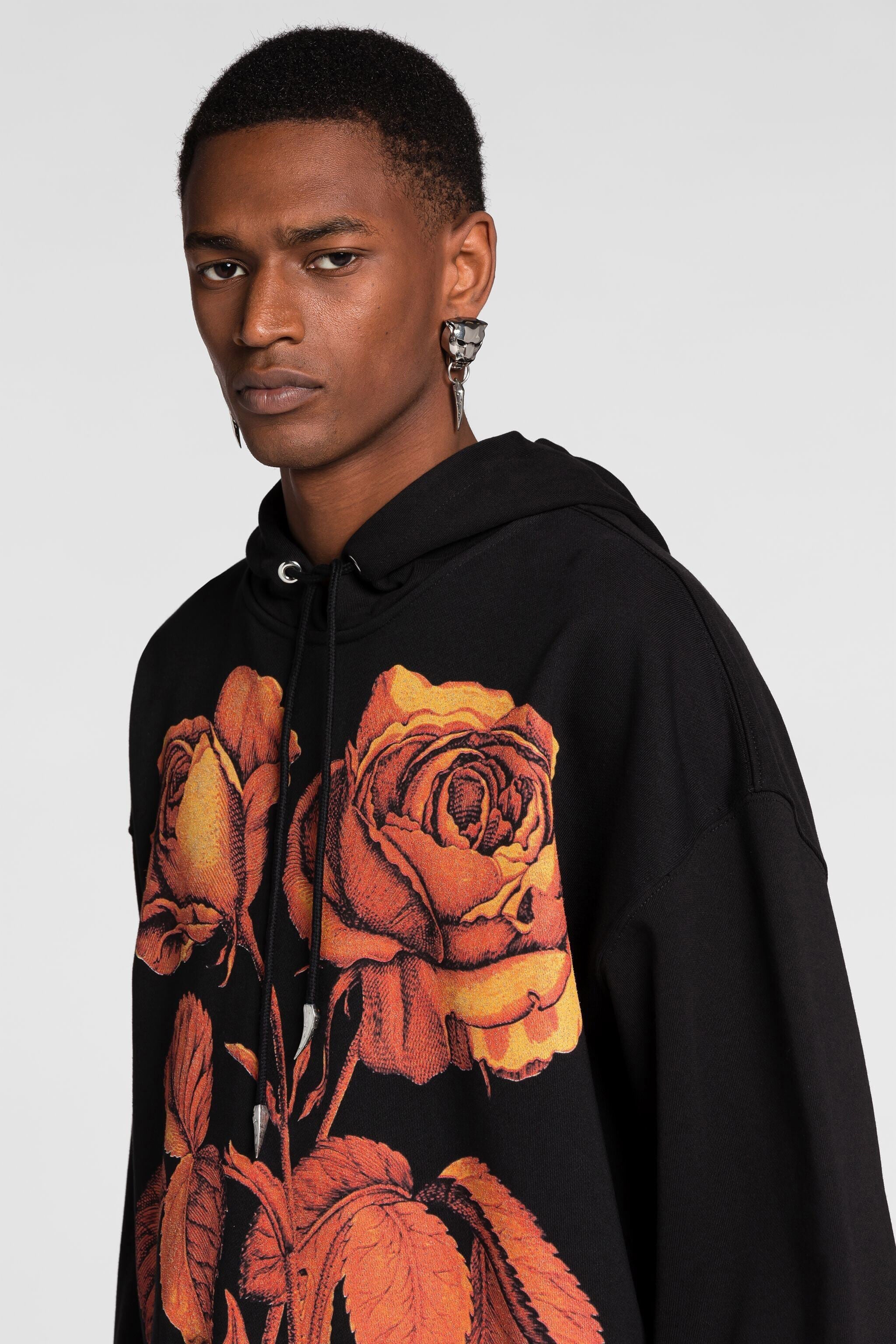 RC Rose-Print Cotton Hoodie RC Rose-Print Cotton Hoodie Black PNT69Q-CF050
