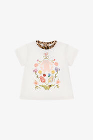JU Floral Fantasy Tee with Leopard Accent White TJT602-JD001