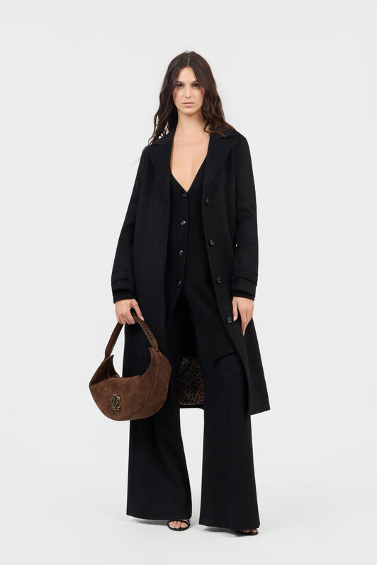 RC Black Coat With Leopard Print Lining BLACK TOT50A-GA012