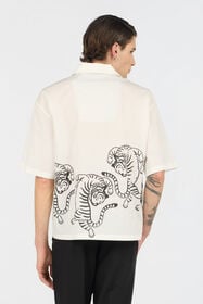 JC Elfenbeinfarbenes Hemd mit Tigern und Logo OFF WHITE WFM007-WF155