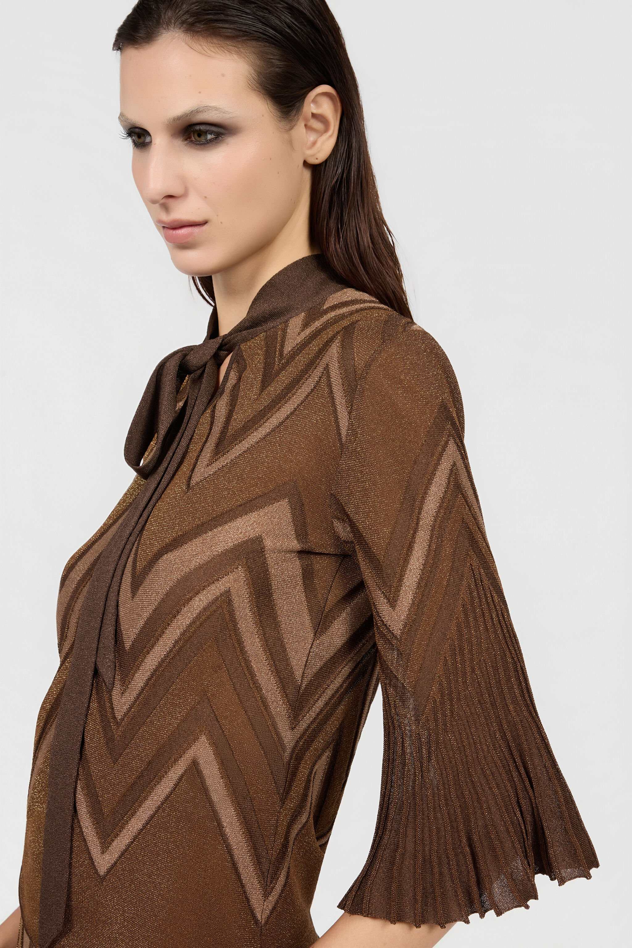 RC Chevron Pattern Knit Top BROWN/PINK XQM606-MO007