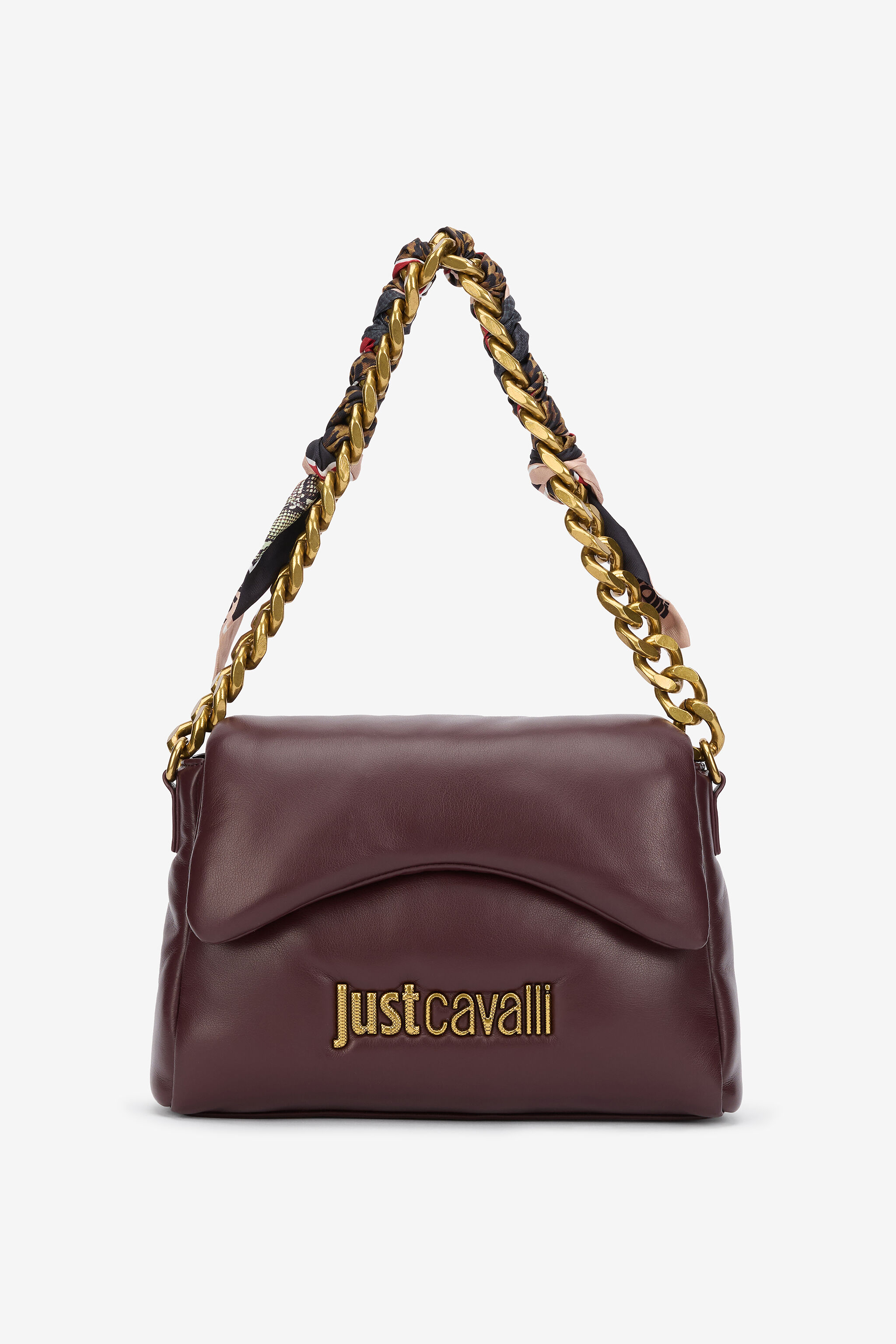 Just Cavalli Burgundy Shoulder Bag With Chain And Scarf in