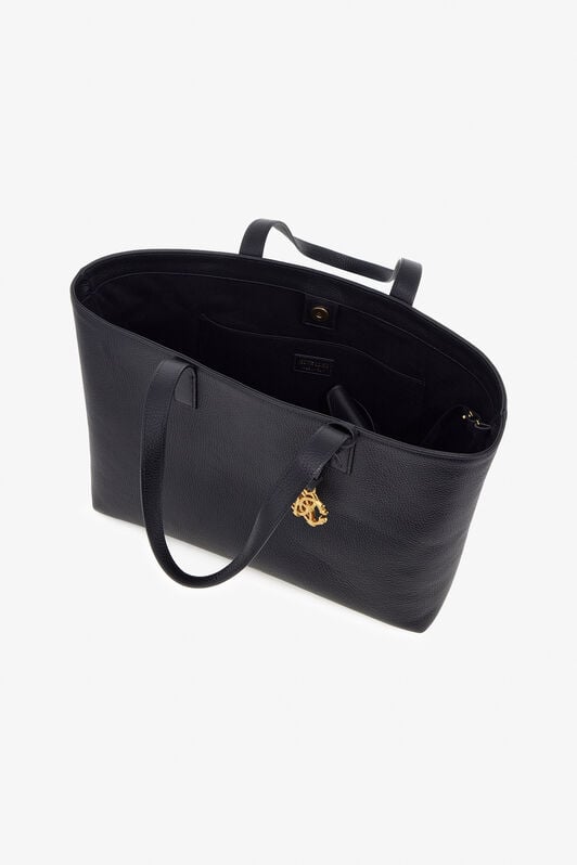 RC Black Leather Shopping Bag With RC Monogram RC Black Leather Shopping Bag With RC Monogram Black SKB016-PZ241