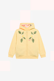 JU Gelber Kapuzenpullover Mit Reißverschluss Und Blumenstickerei YELLOW UJT69E-CF050