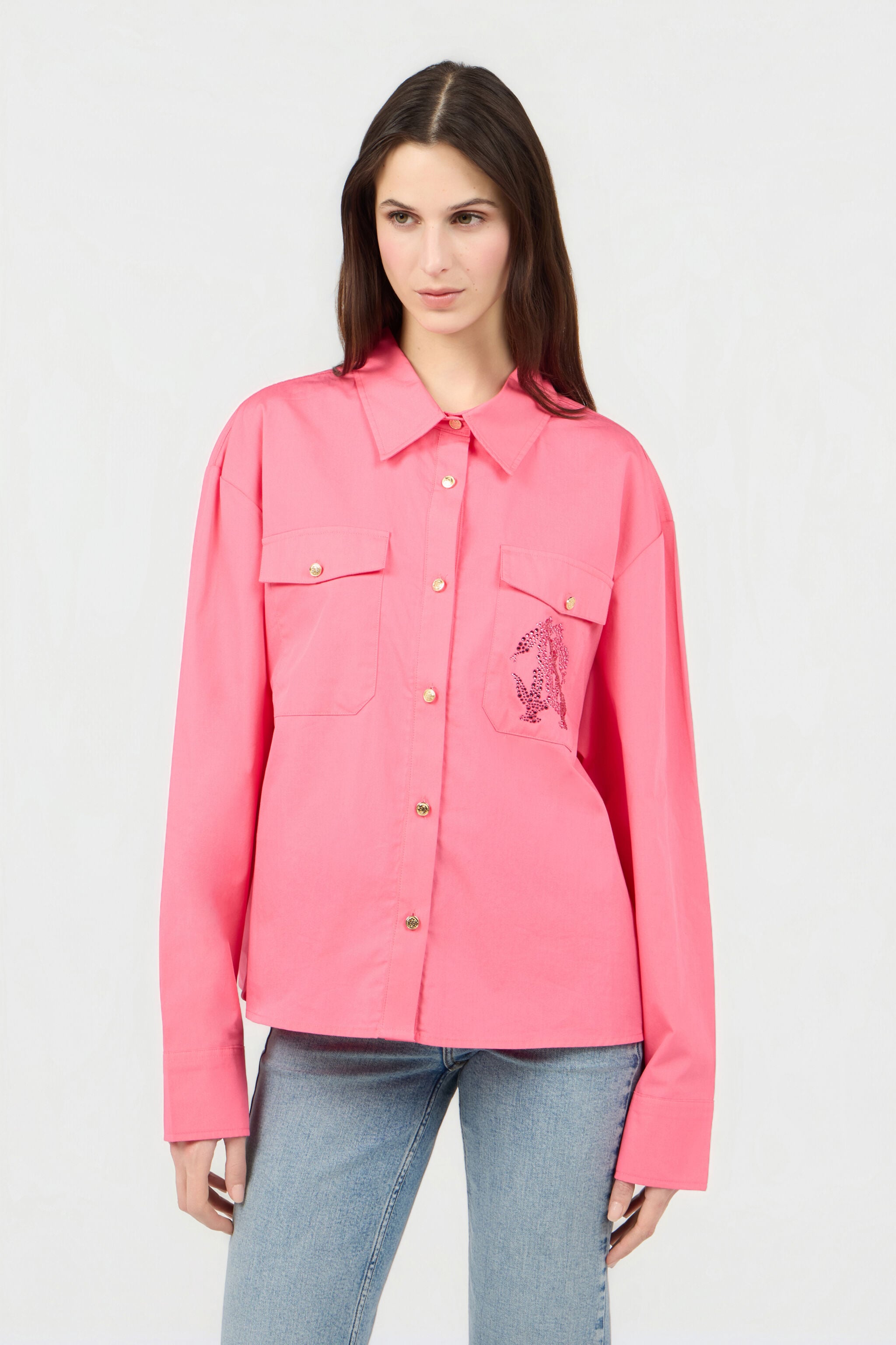 RC Camicia Rosa con Logo Gioiello di Strass IBISCUS SOT70Z-FA001