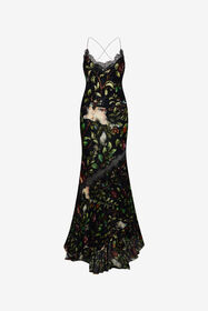 RC Langes Kleid Mit Print Mit Sträuchern Und Blumen Schwarz VWT137-VUQ69