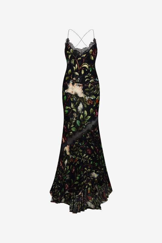 RC Langes Kleid Mit Print Mit Sträuchern Und Blumen Schwarz VWT137-VUQ69