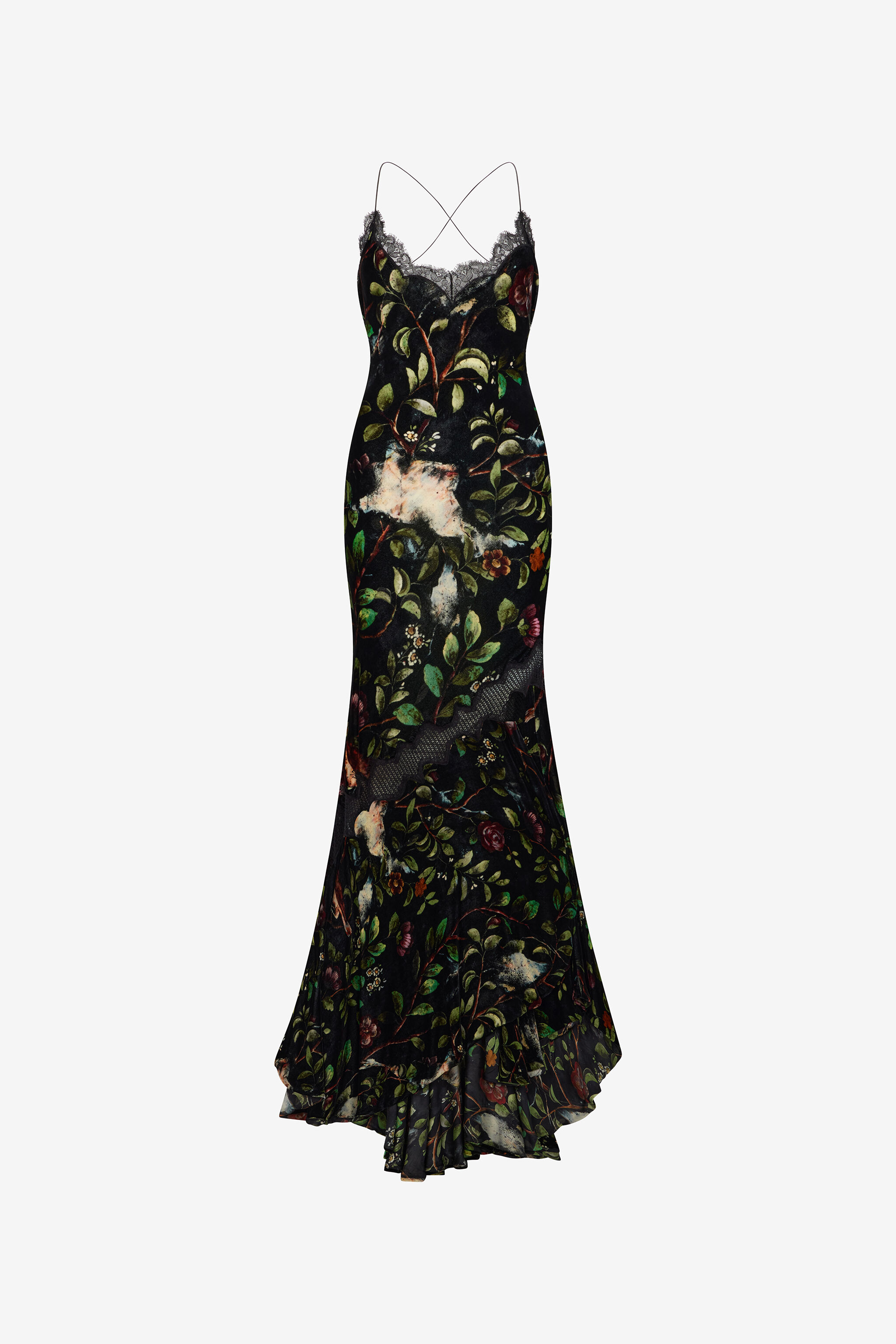 RC Langes Kleid Mit Print Mit Sträuchern Und Blumen Schwarz VWT137-VUQ69