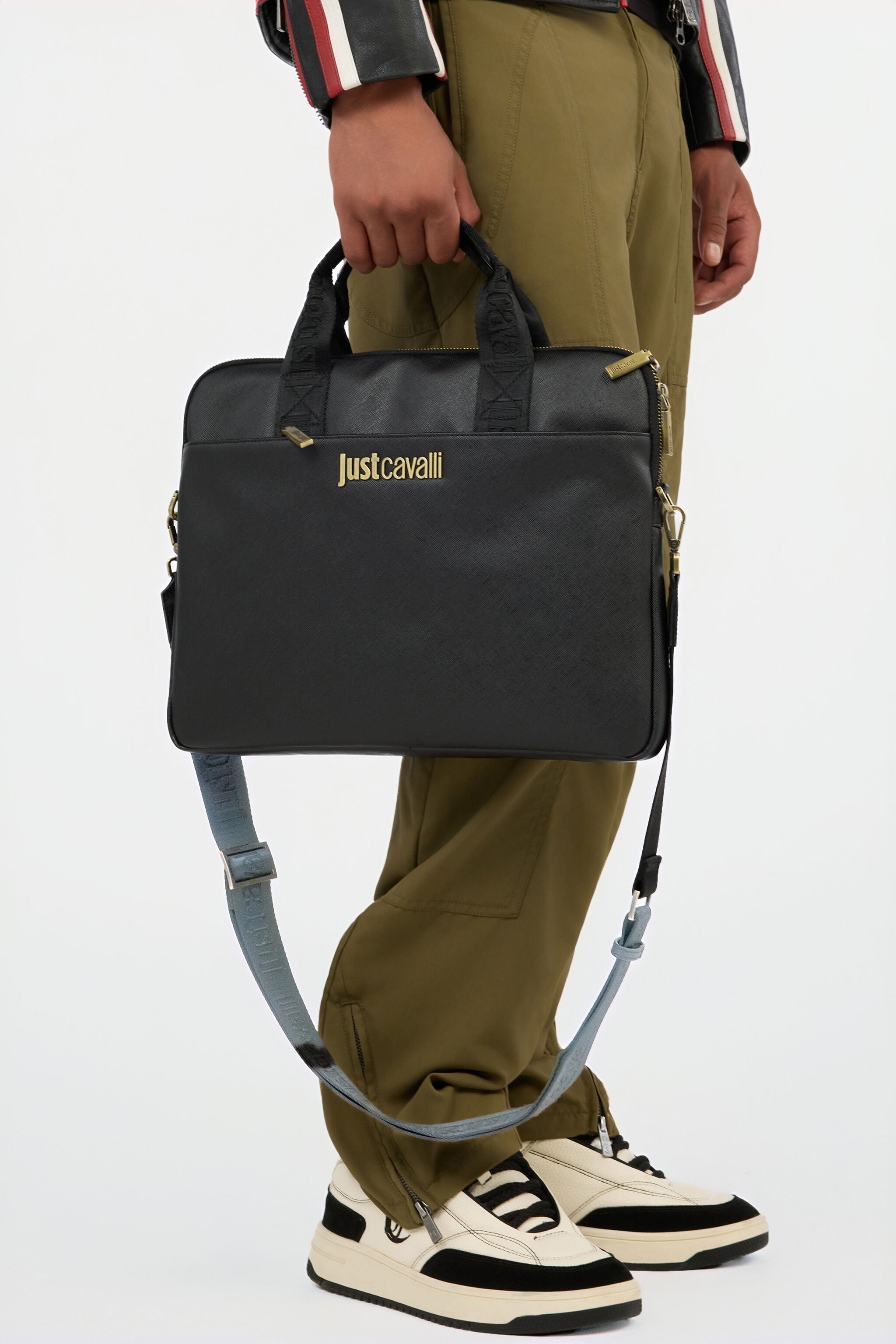 JC Just Cavalli Black Briefcase With Jacquard Strap JC Just Cavalli Black Briefcase With Jacquard Strap BLACK VFB027-VF559
