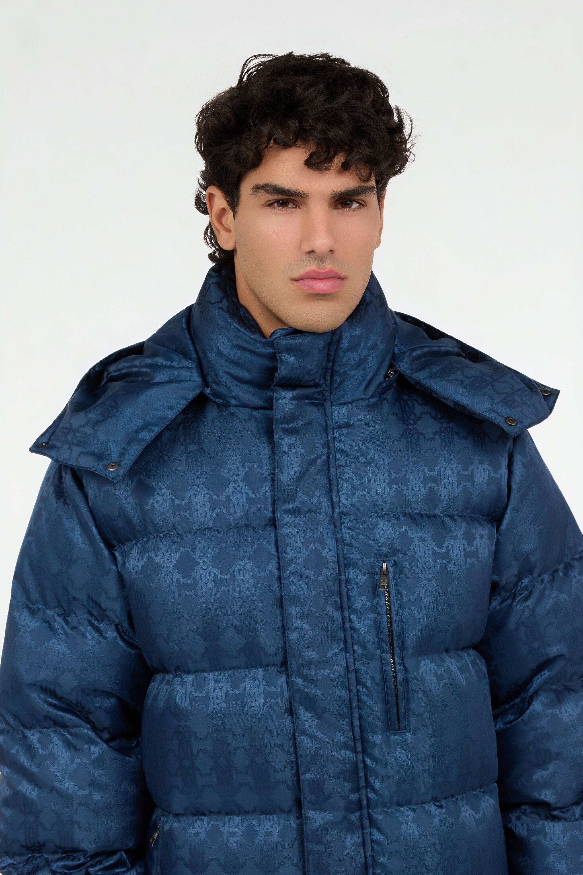 RC Blue Down Jacket with RC Monogram All Over RC Blue Down Jacket with RC Monogram All Over BLUE ROT80E-DJ005