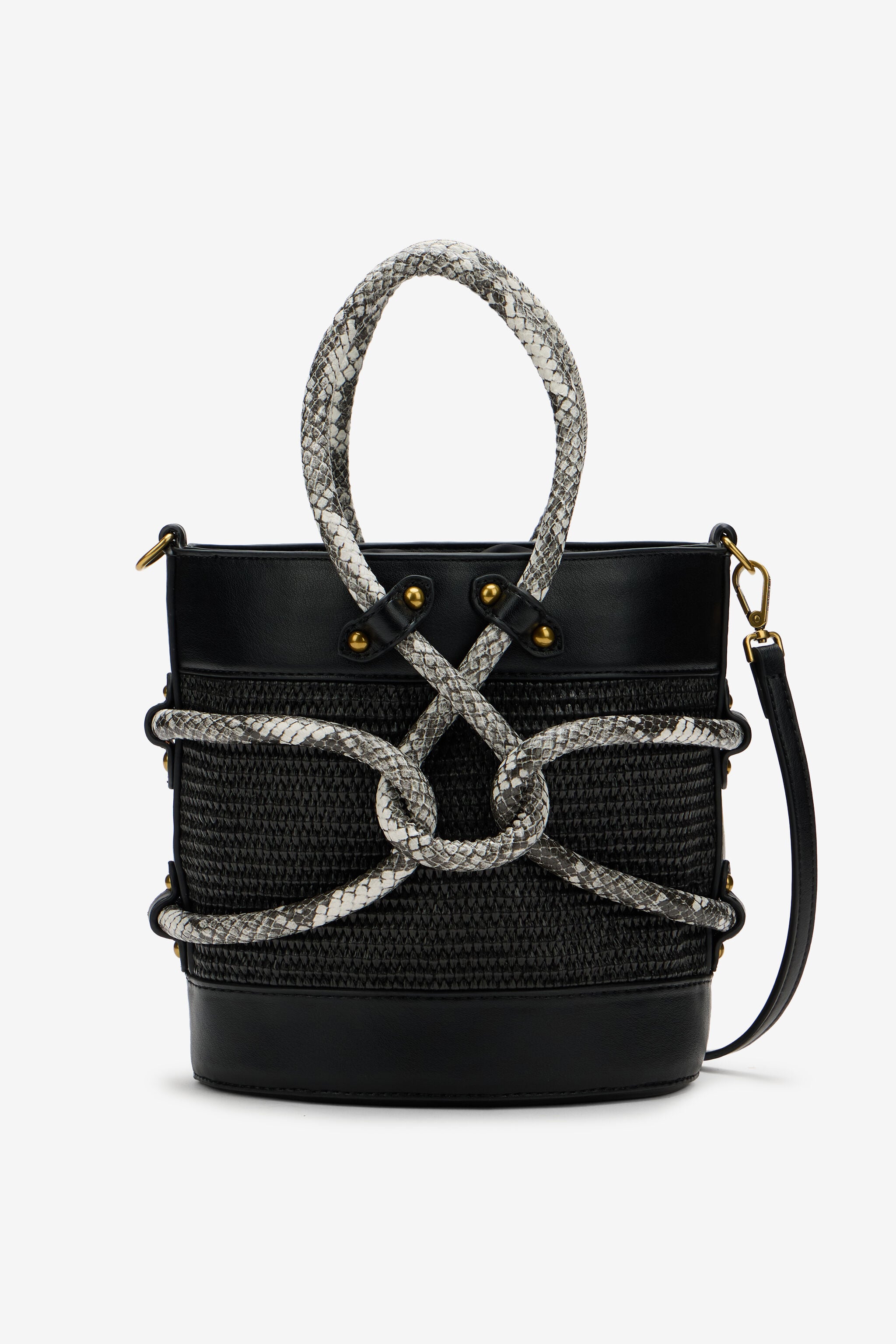 JC Black Bucket Bag With Python Print Details JC Black Bucket Bag With Python Print Details BLACK WFB116-WF446