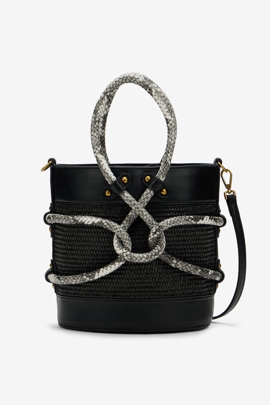 JC Black Bucket Bag With Python Print Details JC Black Bucket Bag With Python Print Details BLACK WFB116-WF446