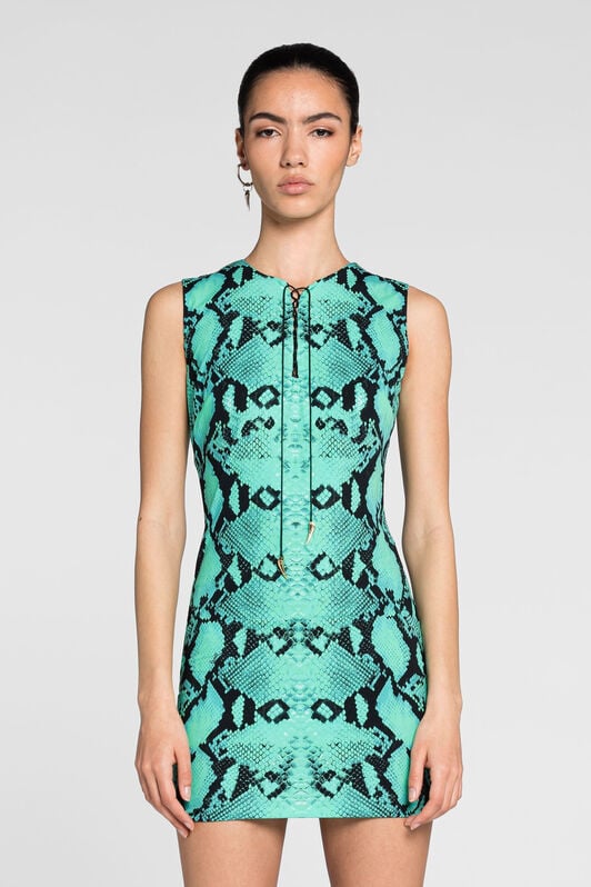RC Lace-Up Python-Print Mini Dress RC Lace-Up Python-Print Mini Dress Light blue PKT111-LNE38