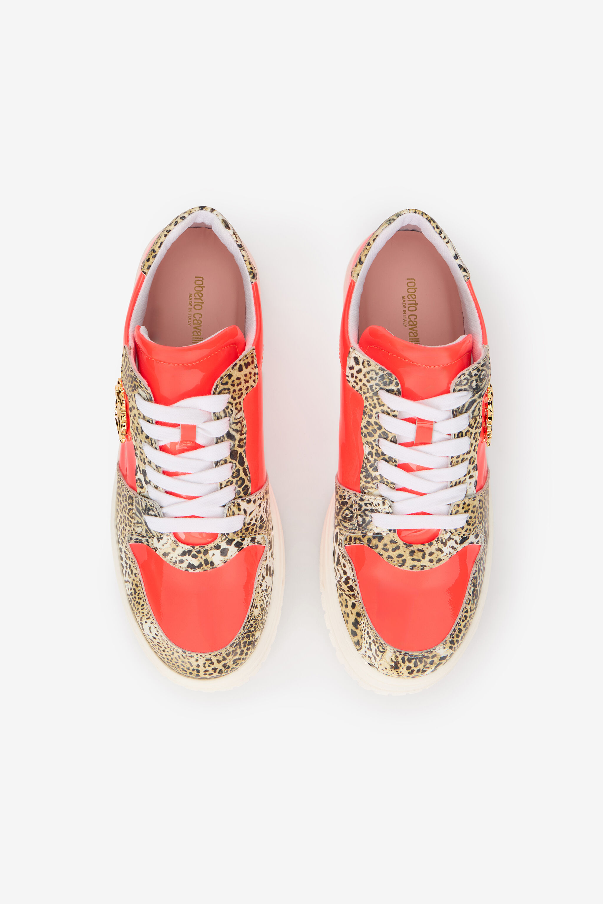 RC Leather Sneakers with Leopard Print RC Leather Sneakers with Leopard Print RED CORAL/JAGUAR QOS01M-PZO14