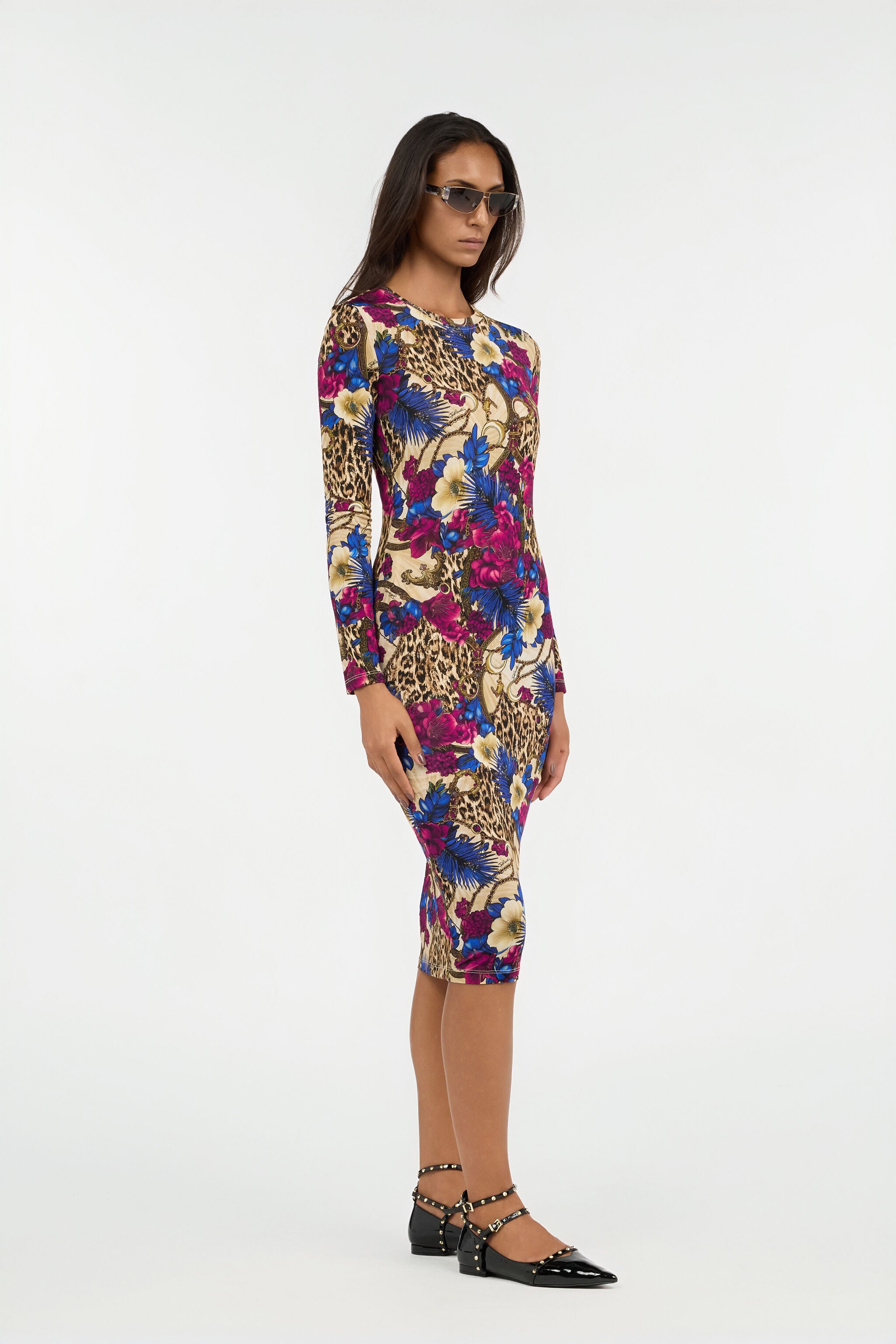 JC Flower Leopard Print Midi Dress JC Flower Leopard Print Midi Dress 700 BEIGE + 343 CILI VFT292-VF442