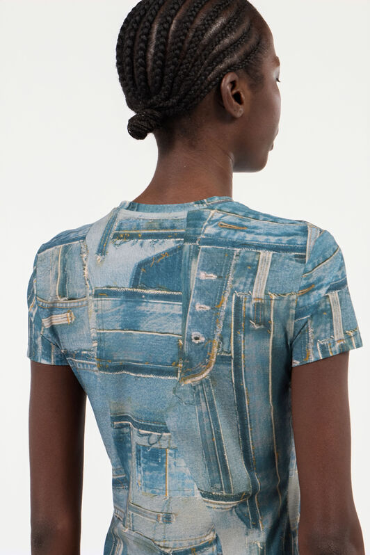 RC T-shirt Imprimé Denim Patchwork Bleu UWT606-SVR95