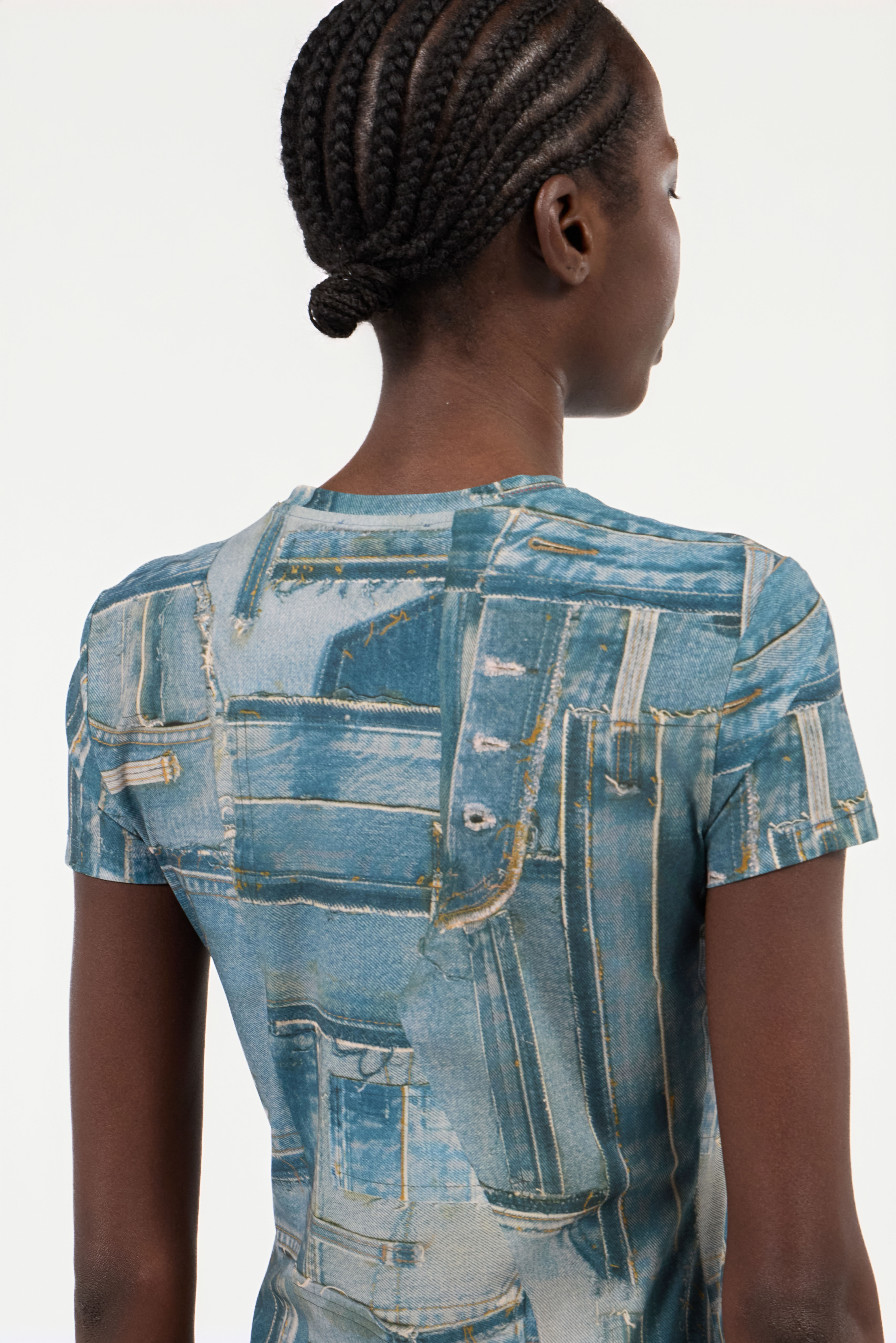 RC T-shirt Imprimé Denim Patchwork Bleu UWT606-SVR95