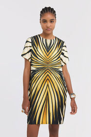 RC Ray Of Gold Print Silk Mini Dress Gold TKT101-4QM33