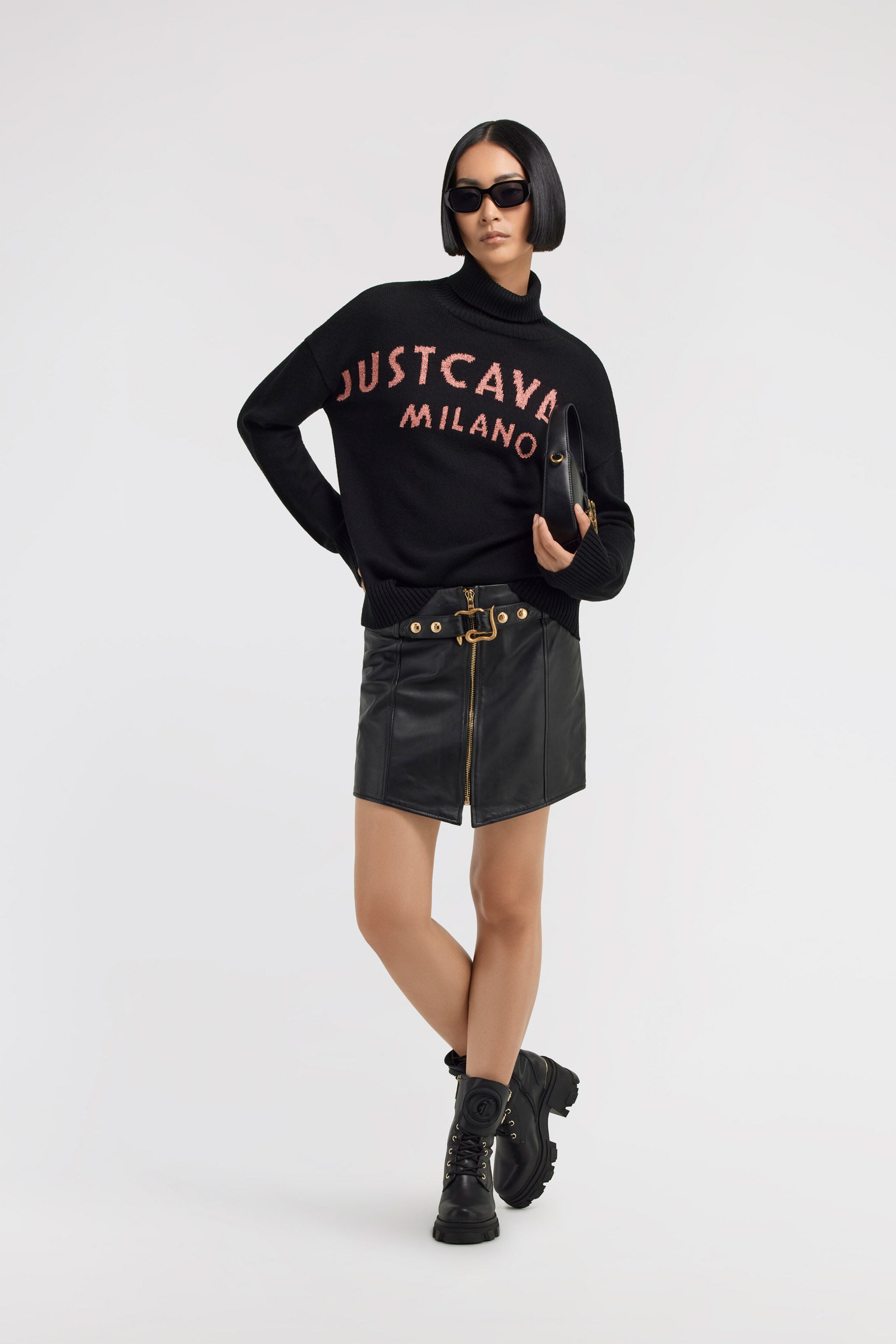 JC Just Cavalli leather skirt Black TFP006-TF135