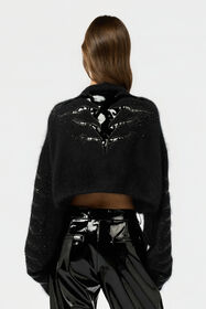 RC Cardigan Cropped Nero Con Motivo Zebra BLACK XWM901-MA005