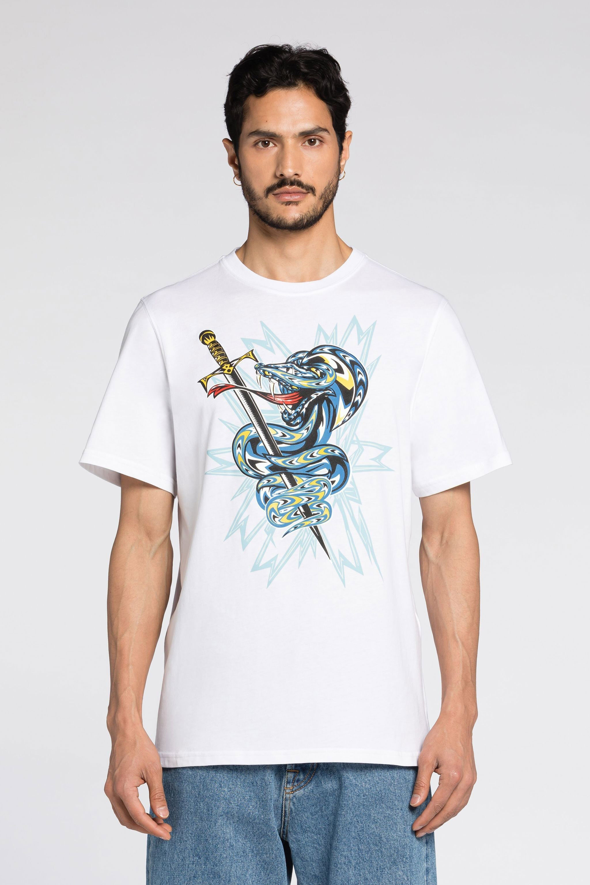RC Snake-Print Cotton T-Shirt RC Snake-Print Cotton T-Shirt White QRT61B-JD060