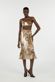 RC Beige Crop Top With Marble Print Light Brown VWT602-6NQ74