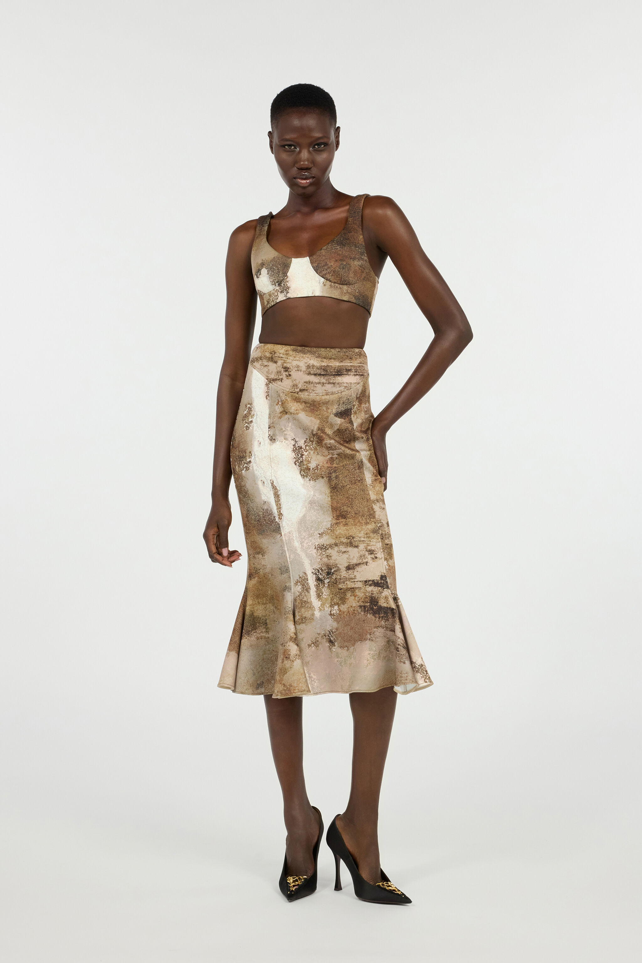 RC Beige Crop Top With Marble Print RC Beige Crop Top With Marble Print Light Brown VWT602-6NQ74