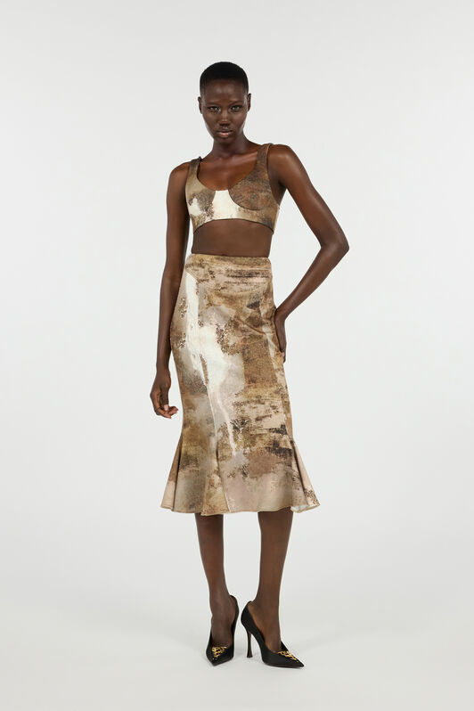 RC Beige Crop Top With Marble Print RC Beige Crop Top With Marble Print Light Brown VWT602-6NQ74