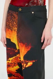 RC Stretch Denim Jeans With Lava Print Black/Orange VWJ207-DAQ76