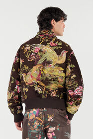 RC Bomber Jacket With Oriental Bird Print Brown VRT462-FY103