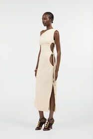 RC Vestido Midi Asimétrico Marfil con Cut-Out Marfil UWT121-TG001