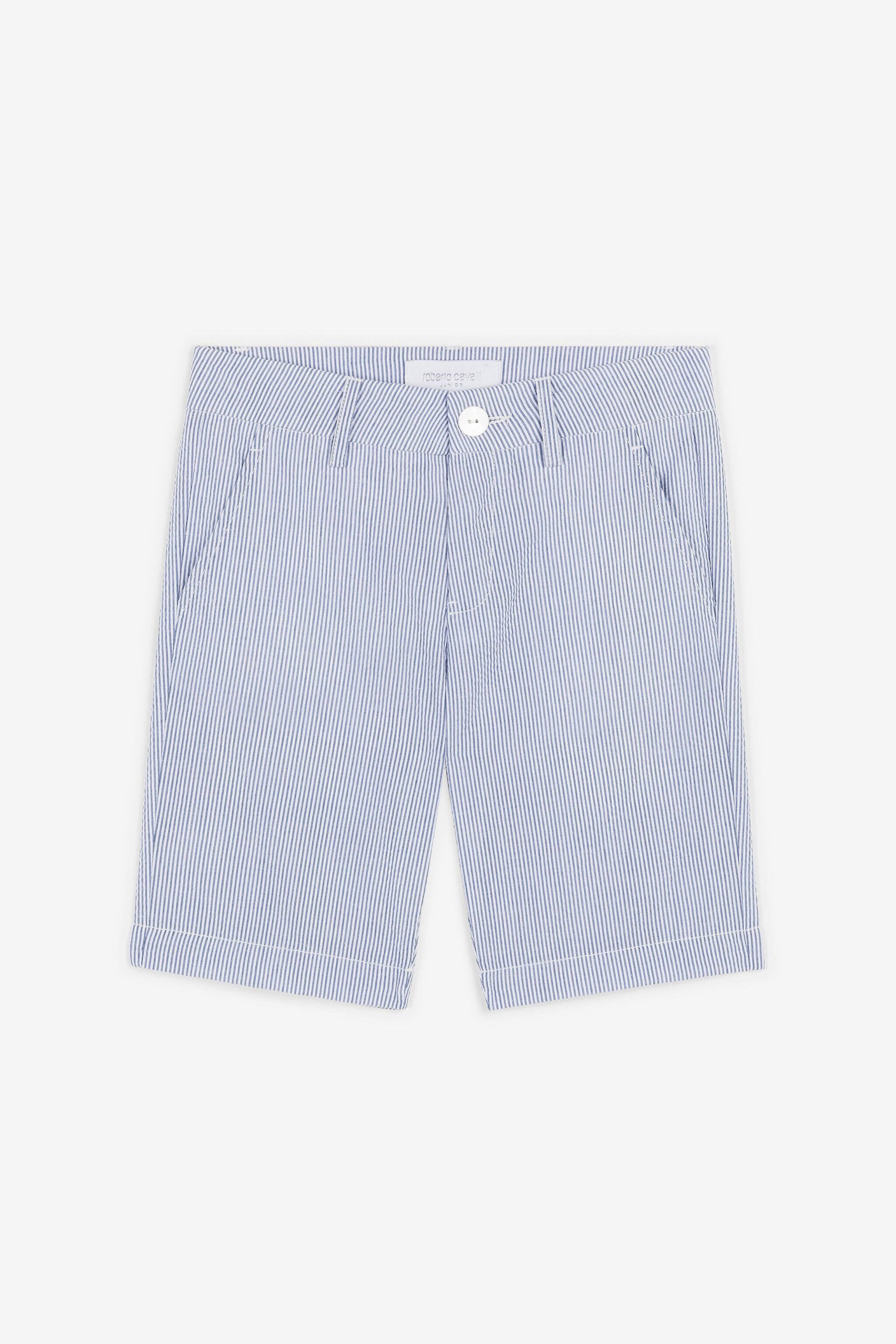 JU Gestreifte Shorts mit Logo-Stickerei JU Gestreifte Shorts mit Logo-Stickerei Hellblau OJT296-FT017