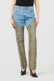 RC Wide Leg Denim Jeans With Baby Jaguar Print DARK BLUE WQJ210-VT003