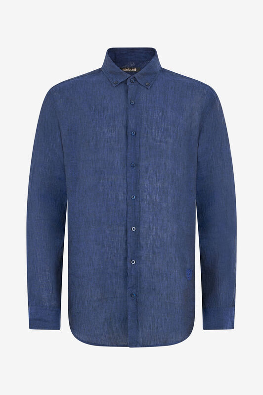 RC Blue Linen Shirt With Monogram RC NAVY QOT70I-LG018