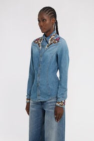 RC Blue Denim Shirt With Floral Embroidery Blue TKJ705-VT001