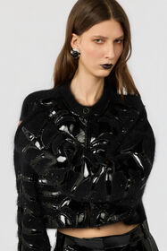 RC Cardigan Cropped Nero Con Motivo Zebra BLACK XWM901-MA005